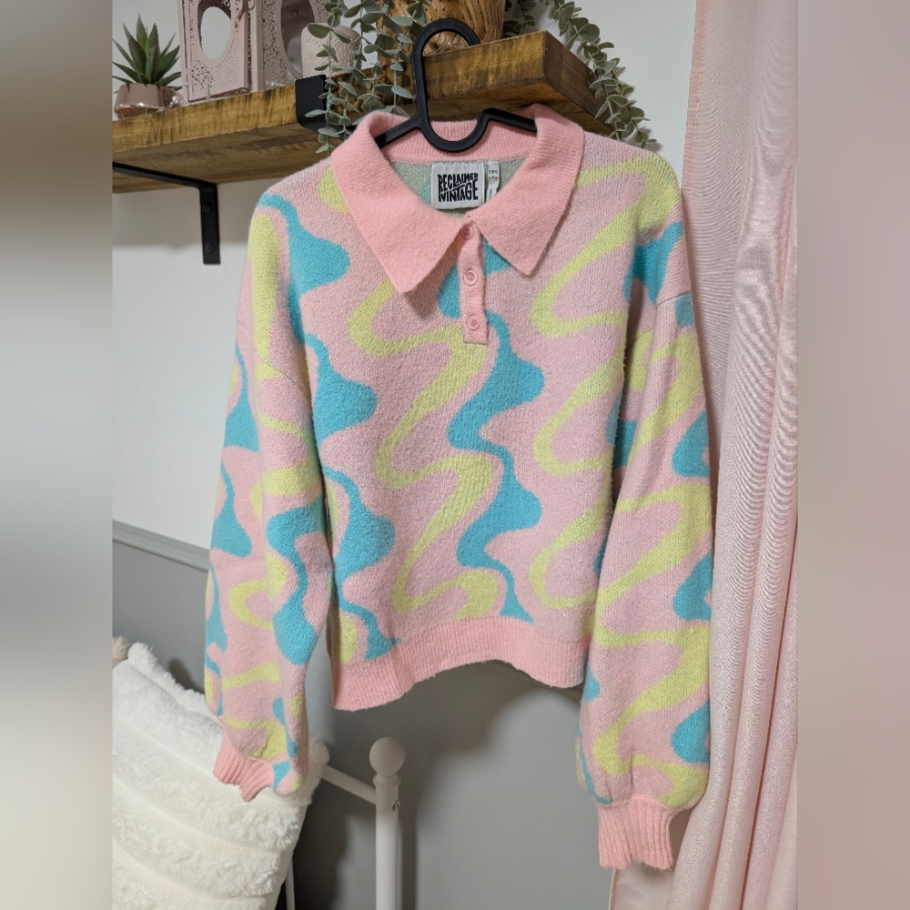 Reclaimed Vintage Colorful Wavy Pattern Sweater